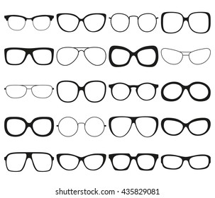 Sunglasses icon set. Different spectacle frames and shapes. Vector illustration