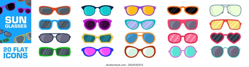 Sunglasses icon set. Flat style.