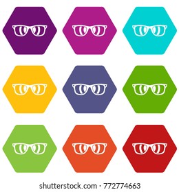 Sunglasses icon set many color hexahedron isolated on white vector illustration
