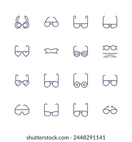 Sunglasses icon set. Thin line icon. Editable stroke. Containing kpop, eyeglasses, heartglasses, accessory, glasses, sunglasses.