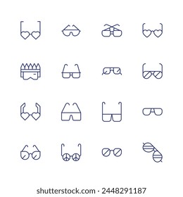 Sunglasses icon set. Thin line icon. Editable stroke. Containing glasses, heartglasses, accessory, sunglasses.