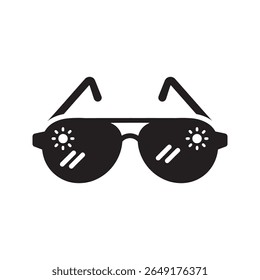 Sunglasses icon with sun reflection for eye protection and summer fashion eyewear for blocking uv light and reducing glare on a sunny day vector solid glyph icon