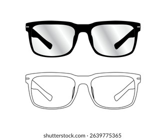 Sunglasses icons. Black sunglass, mens glasses silhouette and retro eyewear icon.