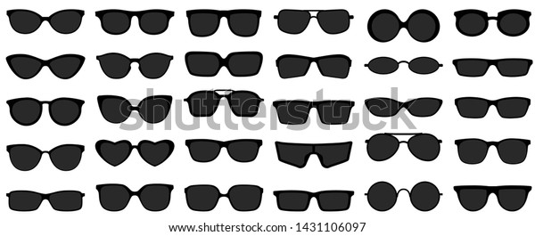 Sunglasses icons. Black sunglass, mens\
glasses silhouette and retro eyewear icon. Polarized geek glasses,\
hipster sun lens ocular. Isolated symbols vector\
set