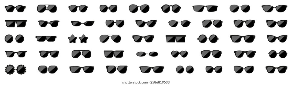 Sunglasses icons collection. Set of different sunglasses