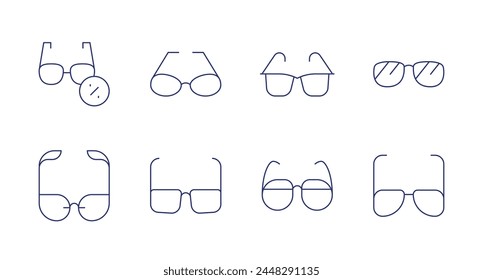 Sunglasses icons. Editable stroke. Containing glasses, sunglasses, sportsunglasses.