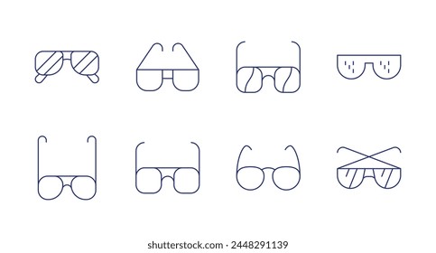 Sunglasses icons. Editable stroke. Containing glasses, partyglasses, heartglasses, sunglasses.