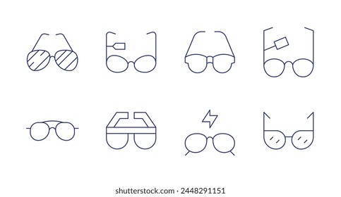 Sunglasses icons. Editable stroke. Containing kpop, glasses, eyeglasses, heartglasses, accessory, hot, sunglasses.