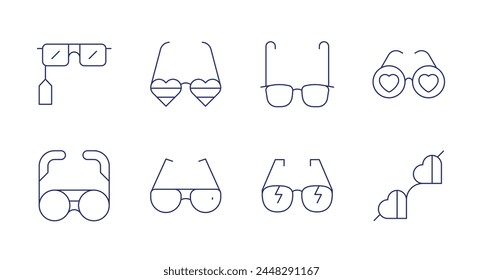 Sunglasses icons. Editable stroke. Containing eyeglasses, glasses, accessory, sunglasses.