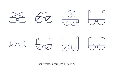 Sunglasses icons. Editable stroke. Containing heartglasses, glasses, eyeglasses, hot, accessory, sunglasses, sportsunglasses.