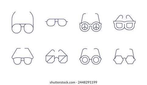 Sunglasses icons. Editable stroke. Containing sunglasses, sportsunglasses.