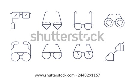 Sunglasses icons. Editable stroke. Containing eyeglasses, glasses, accessory, sunglasses.