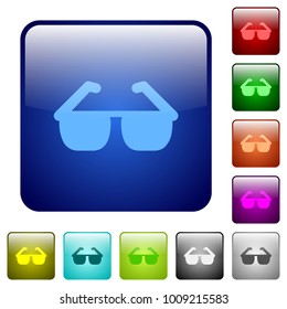 Sunglasses icons in rounded square color glossy button set