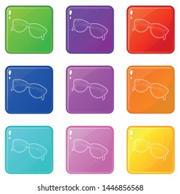 Sunglasses icons set 9 color collection isolated on white for any design