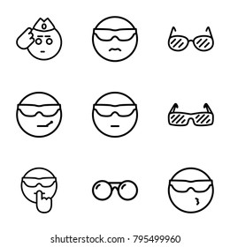 Sunglasses icons. set of 9 editable outline sunglasses icons such as soldier emot