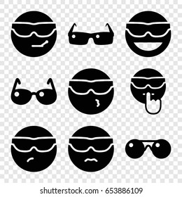 Sunglasses icons set. set of 9 sunglasses filled icons such as emot in sun glasses