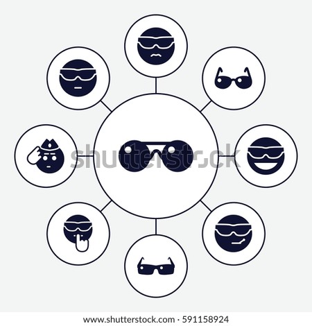 sunglasses icons set. Set of 9 sunglasses filled icons such as 