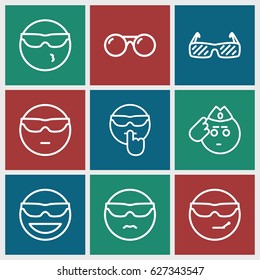 Sunglasses icons set. set of 9 sunglasses outline icons such as 