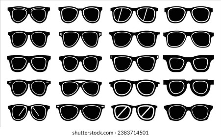 Sunglasses icons set, Black sunglass, eyewear icon, polarized glasses, vector illustration isolated on white background