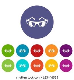 Sunglasses icons set in circle isolated flat vector illustration