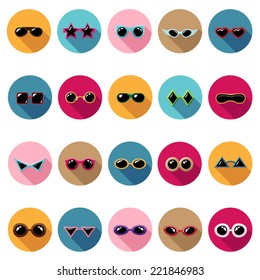 Sunglasses icons set in flat design with long shadow. Illustration eps10