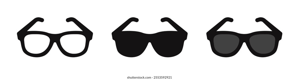 Sunglasses icons set. Glasses silhouettes collection. Vector illustration.