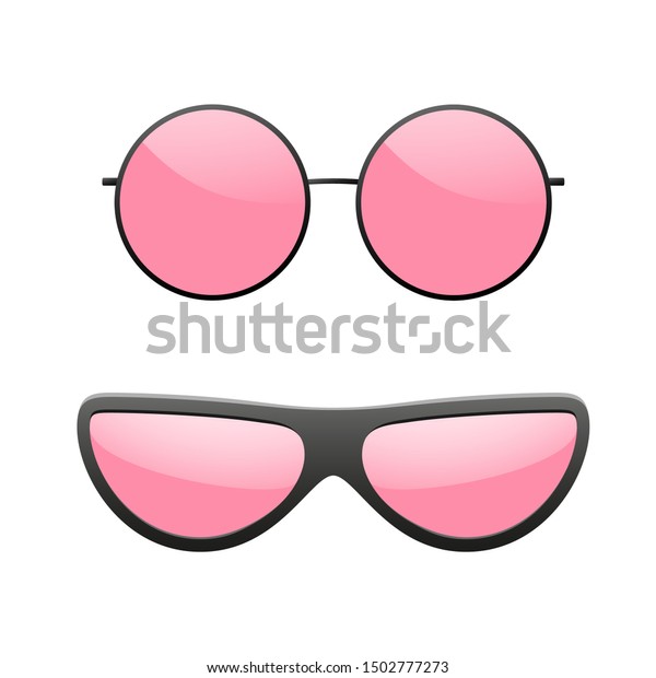 サングラスのアイコンセット 白い背景にピンクのサングラス ファッションピンクのビンテージグラフィックスタイル 現代の光学ビーチアクセサリーの女性 目の夏の保護 視覚シンボルのベクターイラスト のベクター画像素材 ロイヤリティフリー