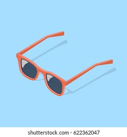 Sunglasses isolated on blue background. Isometric vector illustration