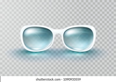 Sunglasses isolated on transparent background. Summer 3d eye protect element. Vector blue sun glasses template.
