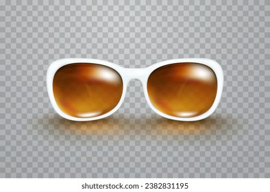 Sunglasses isolated on transparent background. Summer UV block, protect eyewear. Vector white 3d sun glasses with protective lens. Dark plastic eyeglasses