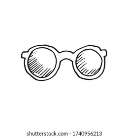 Sunglasses isolated on white background. Medical glasses for people with oophthalmological problems. Vector hand drawn illustration in sketch doodle style. Concept of medicine, summer, accessory