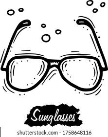 Sunglasses isolated on white background. Vintage black vector engraving illustration. Hand drawn in a graphic style.