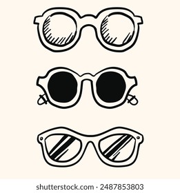 Sunglasses isolated on white background. Medical glasses for people with oophthalmological problems With illustration style doodle and line art