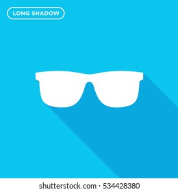 Sunglasses isolated vector icon in long shadow style on blue background