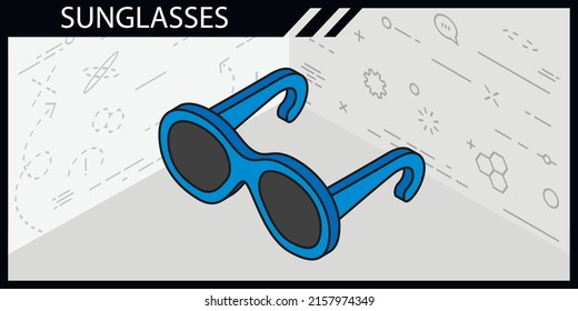 Icono de diseño isométrico de gafas de sol. Ilustración web de vectores. 3.ª colorida concepción