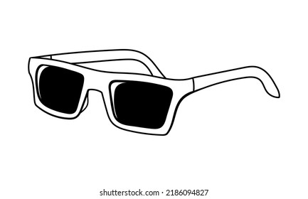 Sunglasses isometric view doodle hand drawn outline vector illustration. Isolated on white background