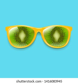 Sunglasses With Kiwi And Mint Background With Gradient Mesh, Vector Illustration