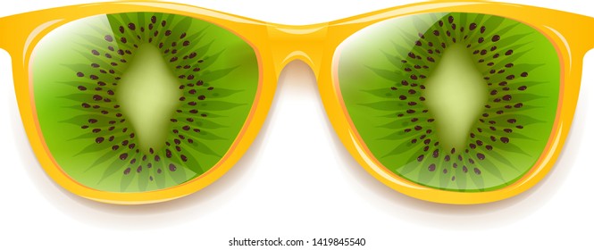 Sunglasses With Kiwi And White Background With Gradient Mesh, Vector Illustration