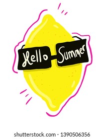 Sunglasses lemon hello summer cute vector design