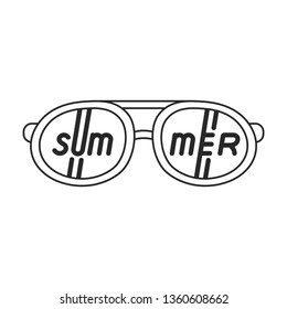 Sunglasses with lettering summer and glare on lens outline style vector illustration concept