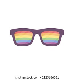 Sunglasses with LGBT coloful rainbow symbol isolated icon isolated on white background. Flat design. Vector graphic illustration.