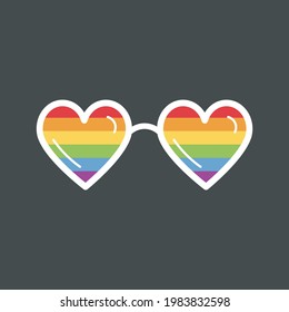 Sunglasses with LGBT rainbow lenses. Rainbow, LGBT pride, gay,human rights, glasses concept. Gay Pride Month. Pride  icon