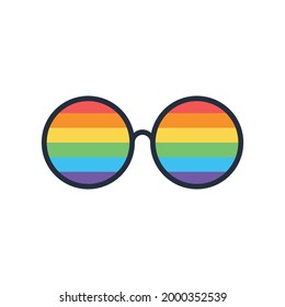 Sunglasses with LGBT rainbow lenses. Rainbow, LGBT pride, gay,human rights, glasses concept. Gay Pride Month. Pride LGBTQ icon