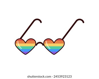 Gafas de sol con lentes de arco iris LGBT. Arcoiris, orgullo LGBT, gay, derechos humanos, concepto de gafas. Mes del Orgullo Gay al estilo de los 70.