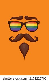 Sunglasses with an LGBT rainbow and a mustache with a beard