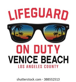 Sunglasses lifeguard beach typography, t-shirt graphics, vectors