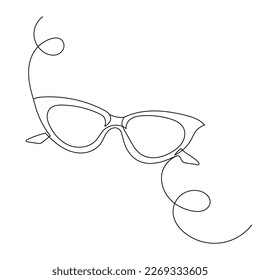 sunglasses line drawing on white background isolated, vector