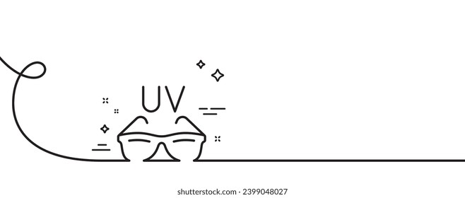 Sunglasses line icon. Continuous one line with curl. Sun eyewear sign. Uv protection glasses symbol. Sunglasses single outline ribbon. Loop curve pattern. Vector