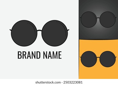 Sunglasses logo.  Black glasses logotype. Style eyeglasses accessory. Black unisex sun glasses 