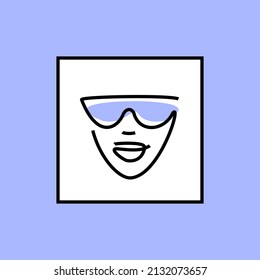sunglasses logo. summer accessory for eye protection. face with glasses - silhouette of thin lines. glasses - very peri vector icon
